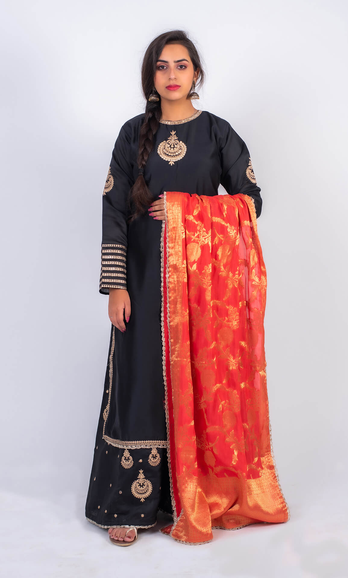 Women Black Anarkali Gown Bollywood Style Kurta Designer Jacket Flared Kurti  New | eBay