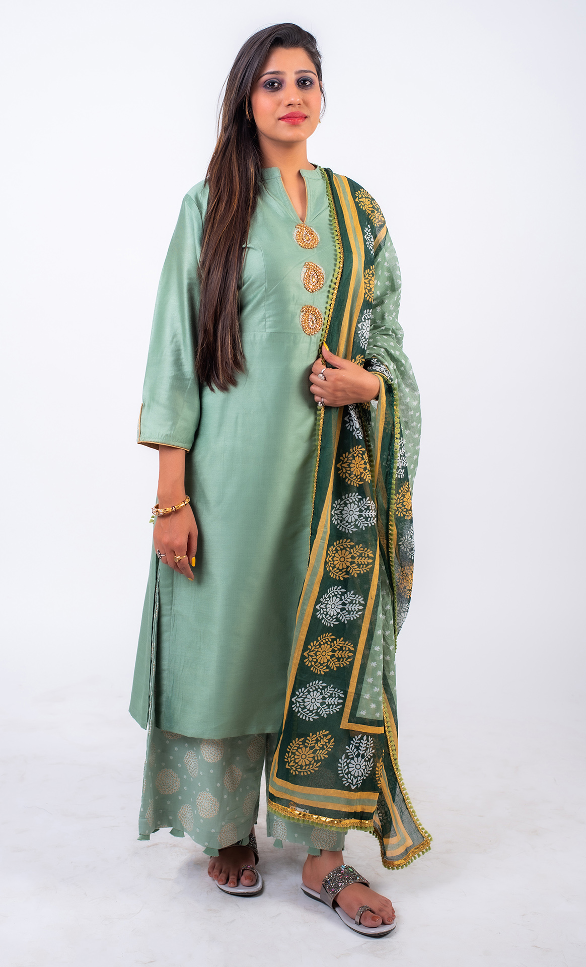 Cotton mal Fabrics Long Kurti With Dupatta In Light Green Color With  Embroidery - Sale
