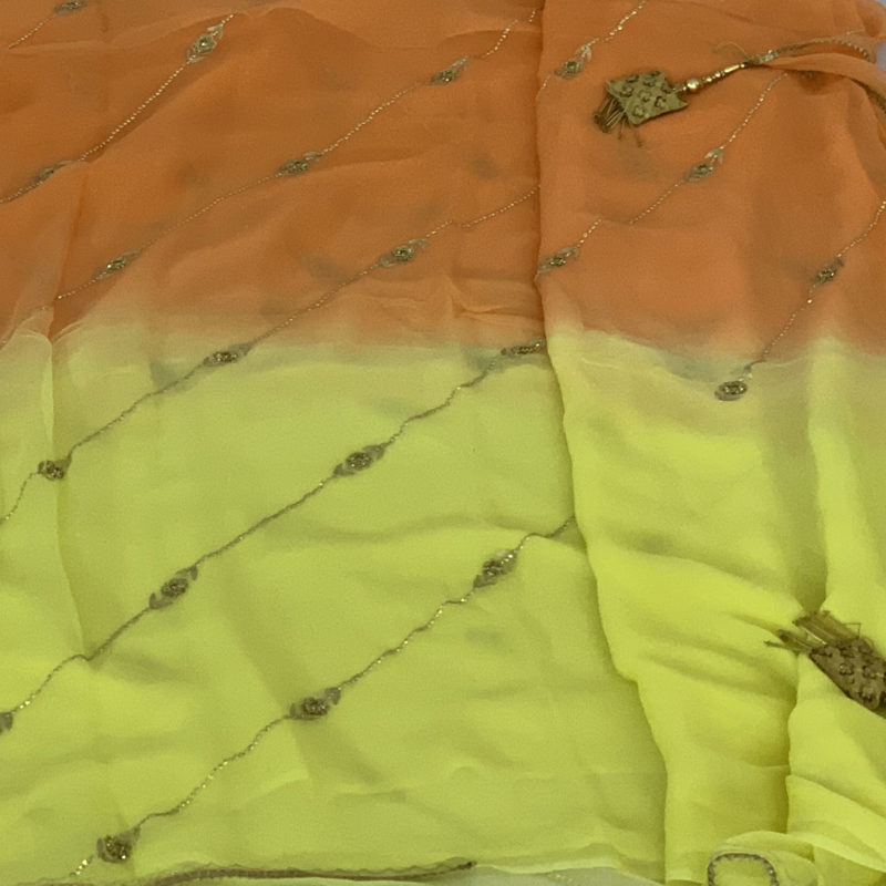 Orange, yellow half & half chiffon saree