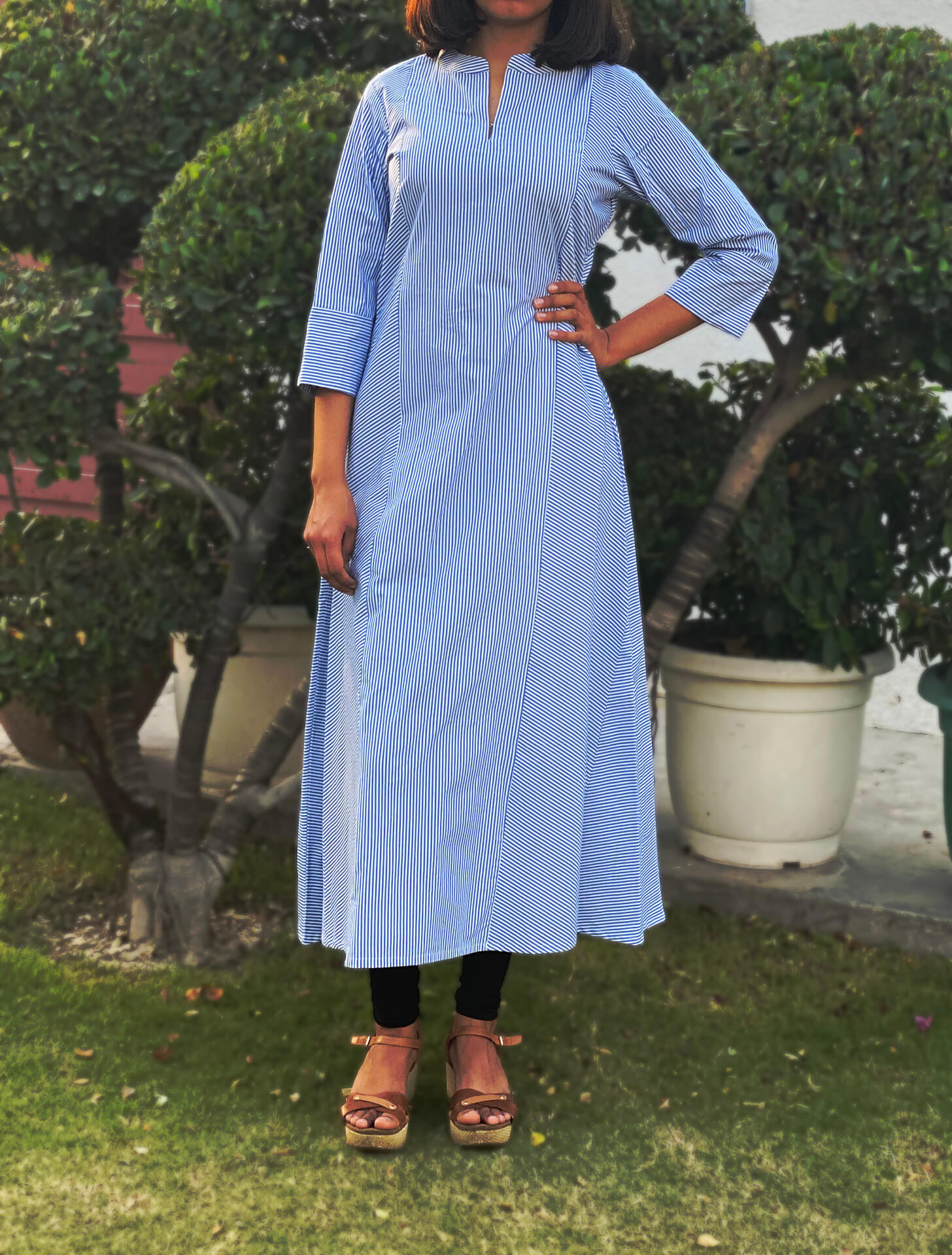 Sky Blue and Pearl Grey Khadi Cotton Kurti  https://www.sareessalwarkameez.com/product/sky-bl... | Kurti designs, Dress  design sketches, Kurti designs latest