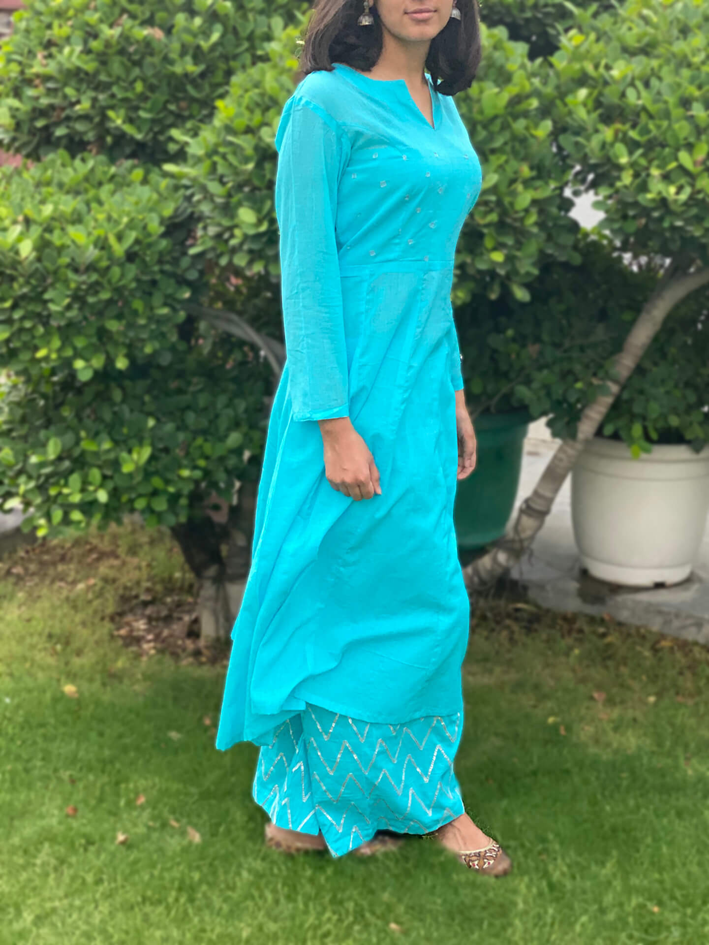 Anokhi Sky Blue Viscose Embroidered Kurti With Fancy Pant | Bhadar