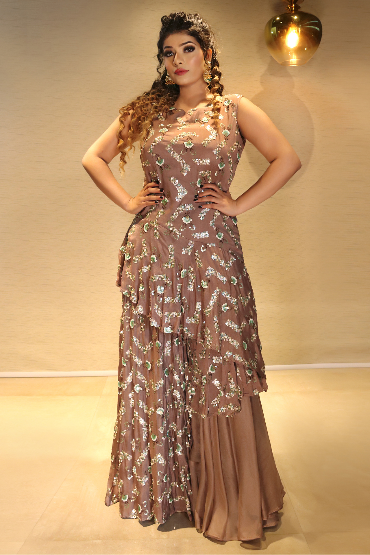 brown sharara dress Brown Party Wear Embroidered Georgette Sharara Suit