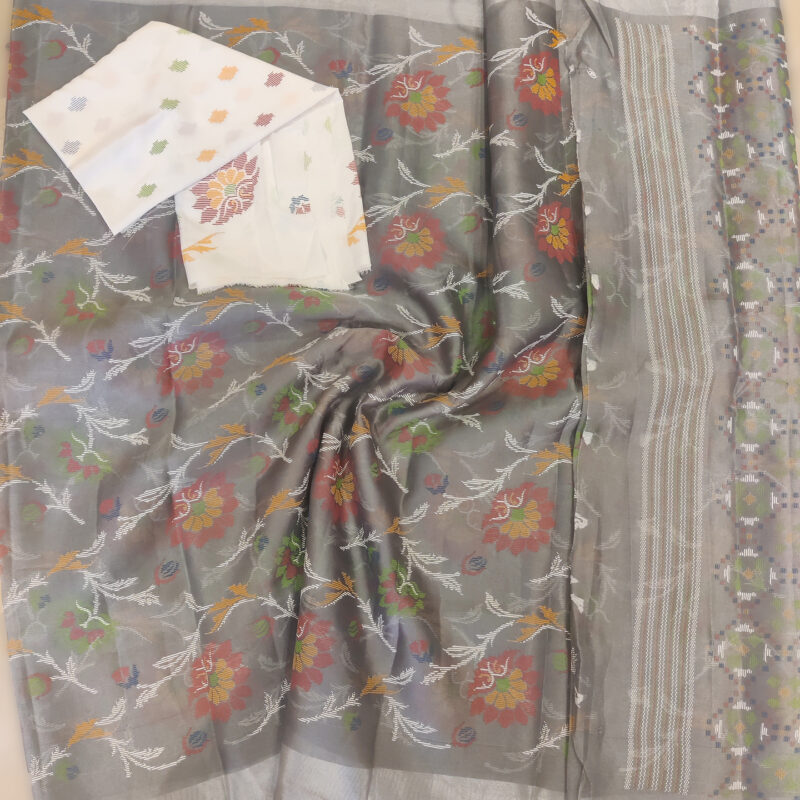 Chanderi knitted grey color saree