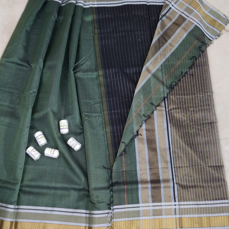 Dark Green & Black Maheshwari Soft Cotton Silk