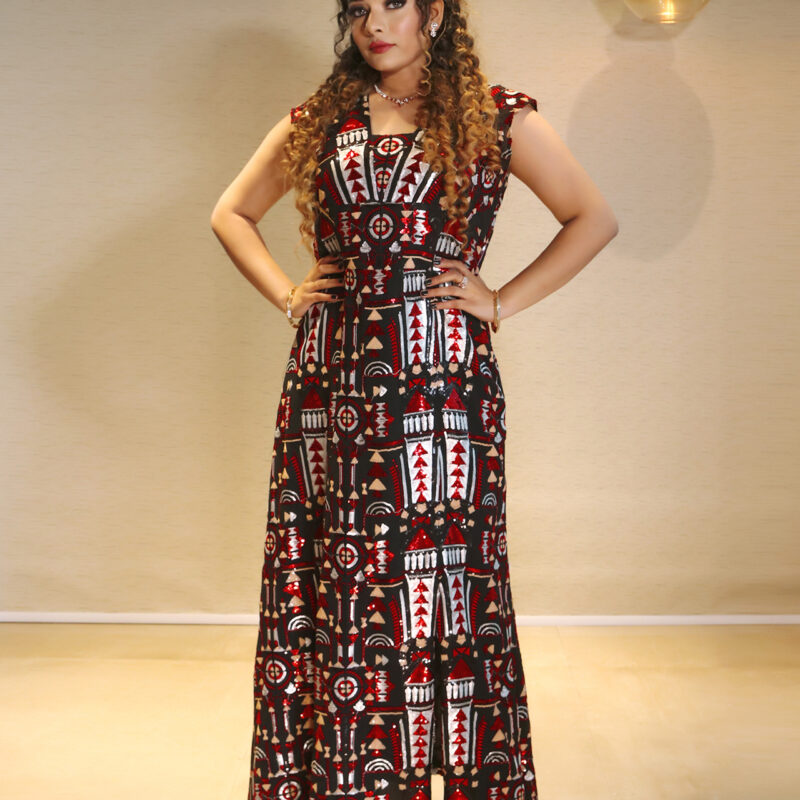 Sequence embroidery long dress