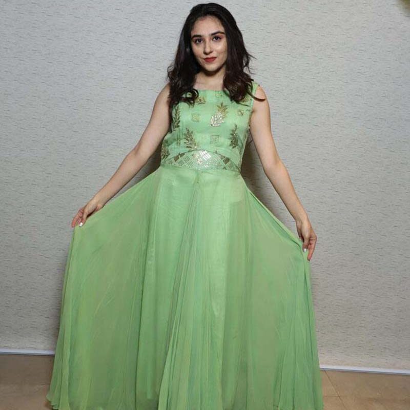 Elegant Pista Green Long Dress