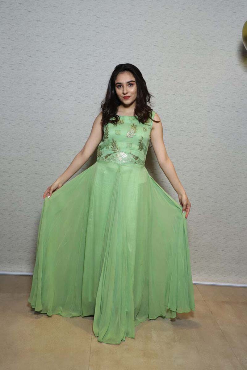 Buy Pista Green Floor Length Dress | Designer Wear | TheHLabel
