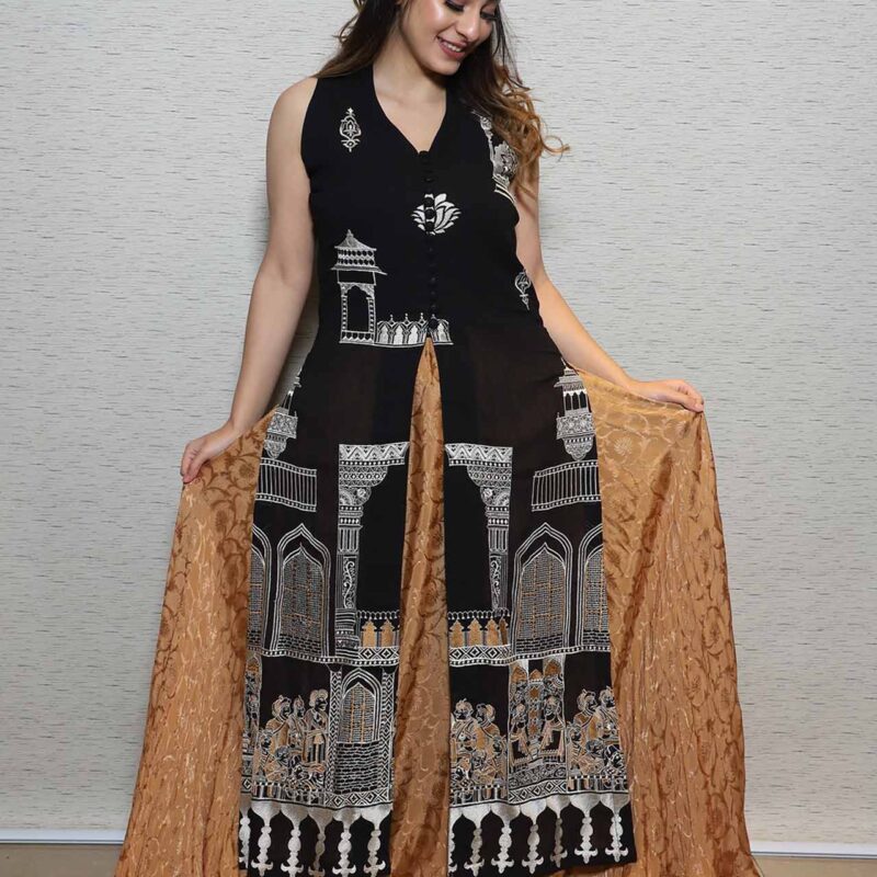 Black and Coffee Colour Long Dress