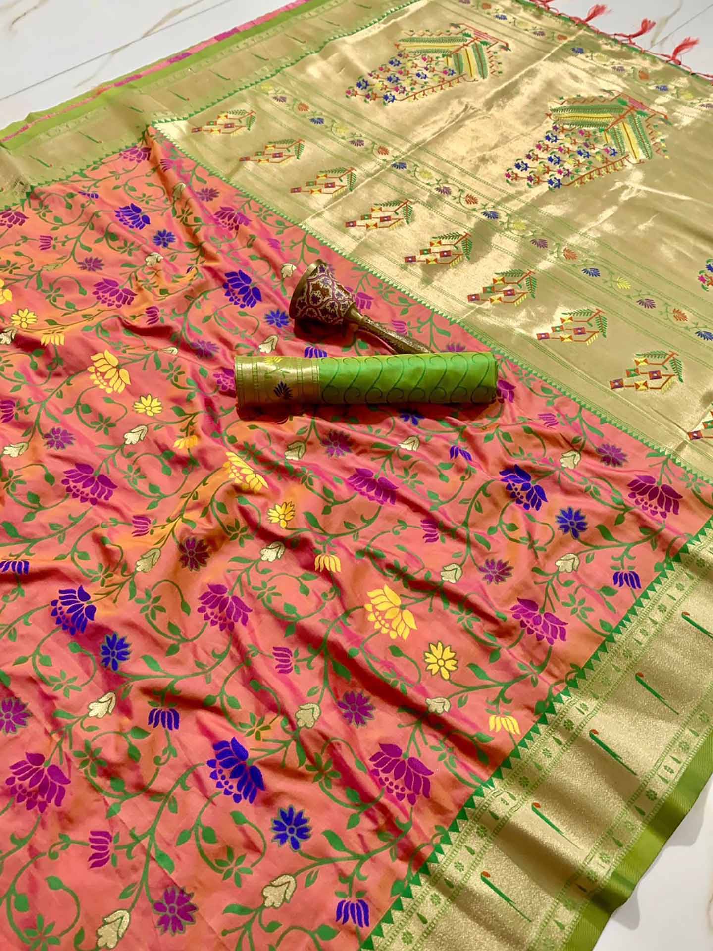 Pink Cotton Paithani Rich Pallu Saree 20 - Shagun Silks & Sarees