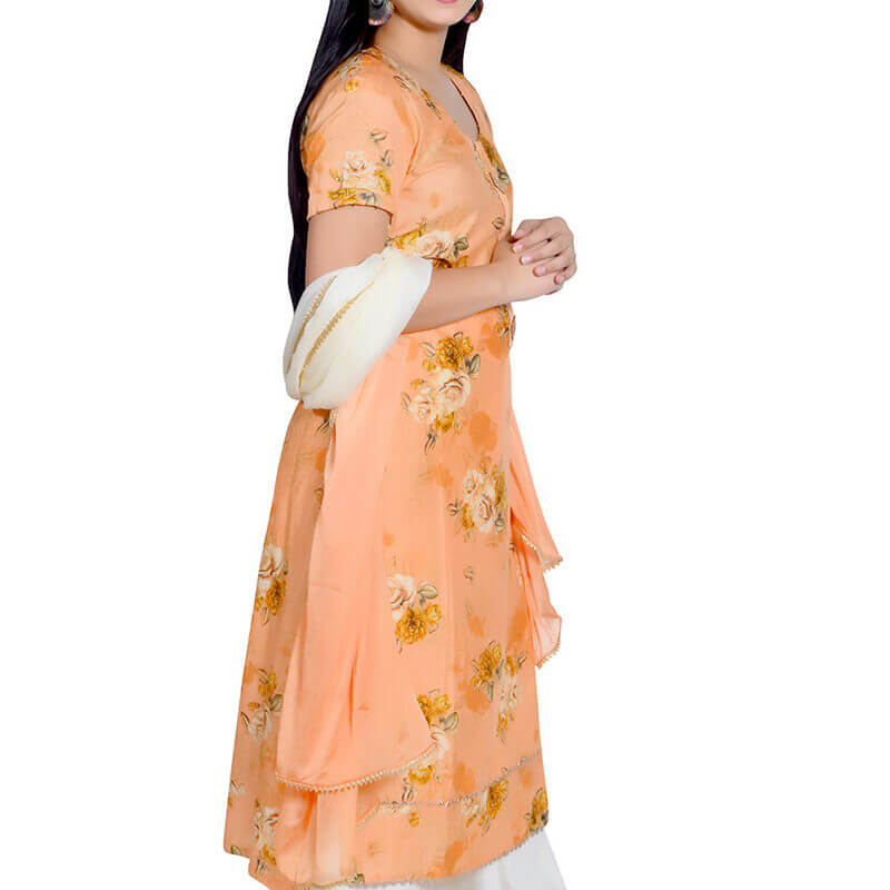 Peach colour printed suit with palazzo
